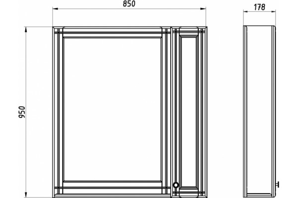 Зеркало-шкаф ASB-Woodline Берта 85 белое, патина серебро, правое, с полками