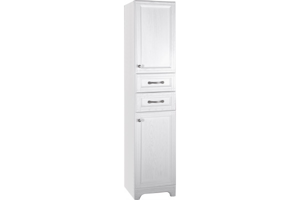 Шкаф-пенал ASB-Woodline Берта 40 белый, патина серебро, напольный, правый