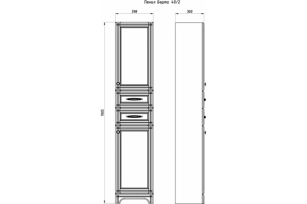Шкаф-пенал ASB-Woodline Берта 40 белый, патина серебро, напольный, правый