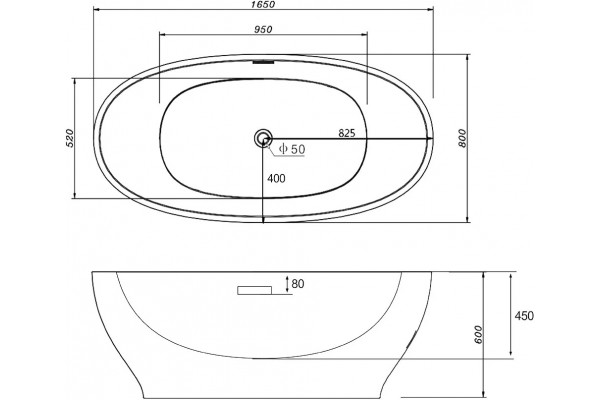 Акриловая ванна Abber AB9207 овальная, отдельностоящая, объем 160 л.