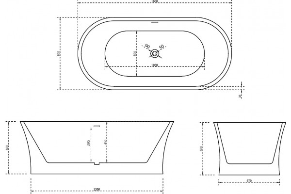 Акриловая ванна Abber AB9201-1.6 овальная, отдельностоящая, объем 220 л.