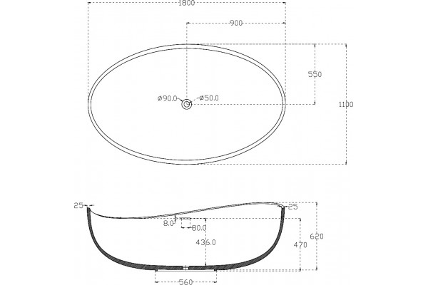 Акриловая ванна Abber AB9239 овальная, отдельностоящая, объем 290 л.