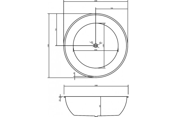 Акриловая ванна Abber AB9279 круглая, отдельностоящая, объем 420 л.