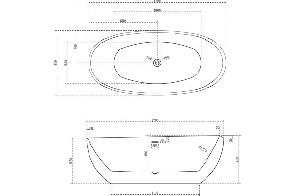 Акриловая ванна Abber AB9285 170x80 овальная, отдельностоящая, объем 200 л.