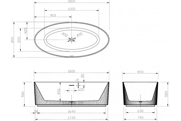 Акриловая ванна Abber AB9327 180x85 овальная, отдельностоящая, объем 245 л.