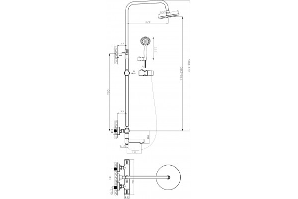 Душевая стойка Agger Thermo A2461100 хром, штанга 160 см, шланг 150 см