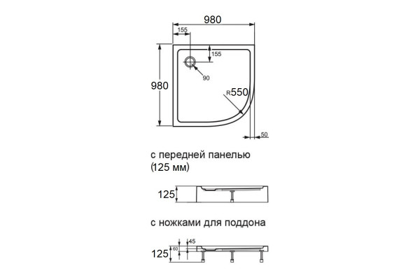 Поддон для душа Agger A01 100TCR/T 100х100 четверть круга, средний