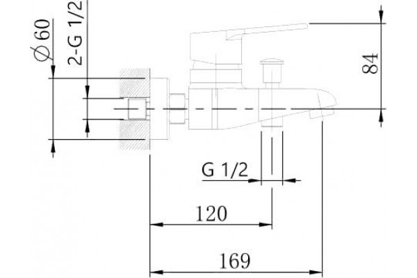 Смеситель Agger Right A2910000 для ванны с душем, однорычажный, хром