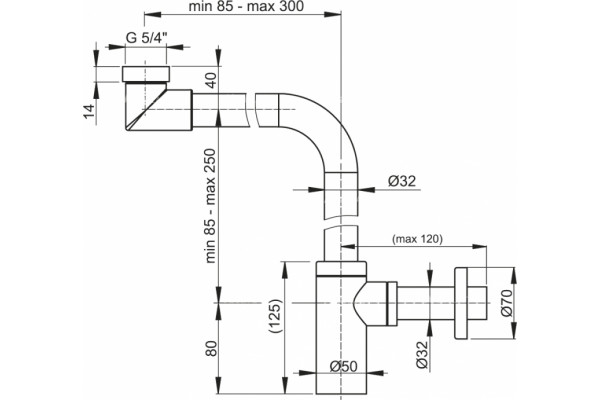 Сифон для раковины AlcaPlast A403 хром, выпуск боковой