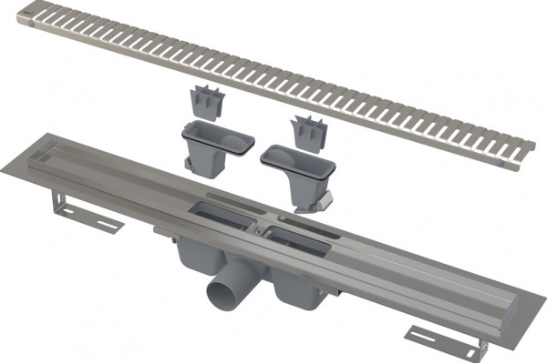 Душевой лоток AlcaPlast APZ1SMART-LINE-750 с опорами и решеткой, хром, в пол около стены