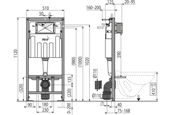 Система инсталляции для унитазов AlcaPlast Sadromodul AM101/1120-001 51x20x117 см