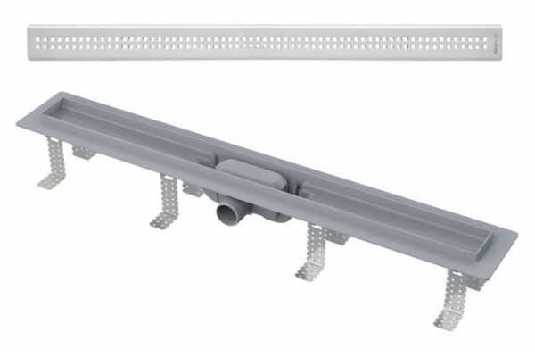 Душевой лоток AlcaPlast APZ9-Simple 750 с решеткой и опорами, серый, хром, выпуск боковой