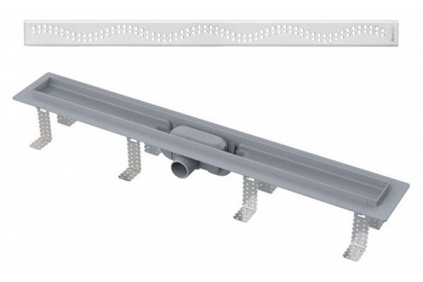 Душевой лоток AlcaPlast APZ8-Simple 950 с решеткой и опорами, серый, хром, выпуск боковой