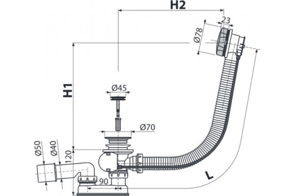 Слив-перелив AlcaPlast A55K-80-RU-01