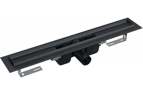 Душевой лоток AlcaPlast APZ1BLACK-650 в пол около стены, выпуск боковой