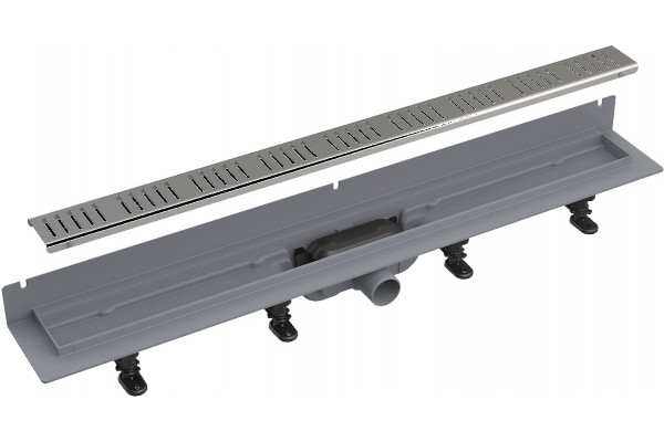 Душевой лоток AlcaPlast APZ30-850M с решеткой и опорами, к стене, выпуск боковой
