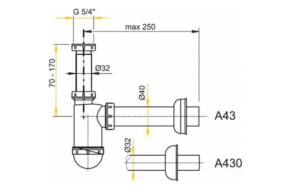 Сифон для раковины Alcaplast A43 белый
