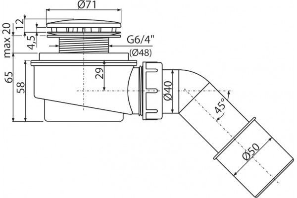 Сифон для поддона AlcaPlast AG210252150 (A471CR-50) хром, выпуск боковой