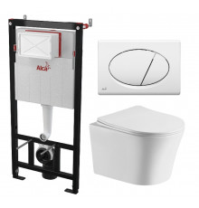 Комплект 3 в 1 инсталляция AlcaPlast + Подвесной унитаз Cerutti Spa Adige Aria CT7837 + кнопка белая в современном стиле