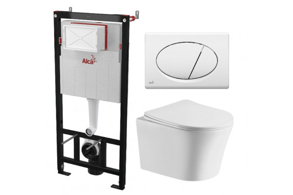 Комплект 3 в 1 инсталляция AlcaPlast + Подвесной унитаз Cerutti Spa Adige Aria CT7837 + кнопка белая в современном стиле