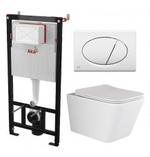 Комплект 3 в 1 инсталляция AlcaPlast + Унитаз подвесной Ceramica Nova Metric Rimless CN3007 + кнопка белая в современном стиле