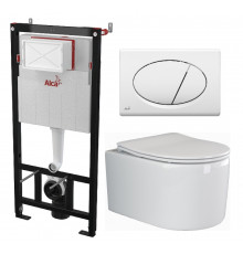 Комплект 3 в 1 инсталляция AlcaPlast + Унитаз подвесной Ceramica Nova Moments CN3003 + кнопка белая в современном стиле