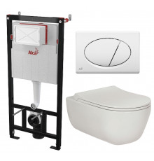 Комплект 3 в 1 инсталляция AlcaPlast + Унитаз подвесной Berges Wasserhaus Ego XL 082118 + кнопка белая в современном стиле