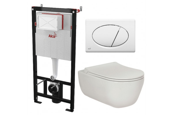 Комплект 3 в 1 инсталляция AlcaPlast + Унитаз подвесной Berges Wasserhaus Ego XL 082118 + кнопка белая в современном стиле