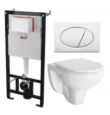 Комплект 3 в 1 инсталляция AlcaPlast + Унитаз подвесной Berges Wasserhaus Gamma 081105 + кнопка белая в современном стиле