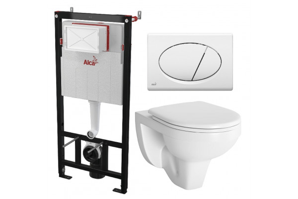 Комплект 3 в 1 инсталляция AlcaPlast + Унитаз подвесной Berges Wasserhaus Gamma 081105 + кнопка белая в современном стиле