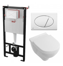 Комплект 3 в 1 инсталляция AlcaPlast + Унитаз подвесной Villeroy & Boch O Novo Directflush + кнопка белая в современном стиле