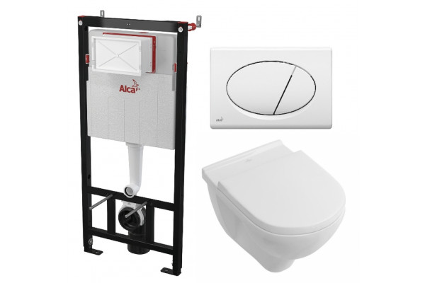 Комплект 3 в 1 инсталляция AlcaPlast + Унитаз подвесной Villeroy & Boch O Novo Directflush + кнопка белая в современном стиле
