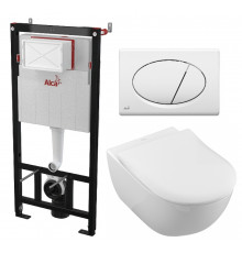 Комплект 3 в 1 инсталляция AlcaPlast + Унитаз подвесной Villeroy & Boch Subway 2.0 5614R201 + кнопка белая в современном стиле