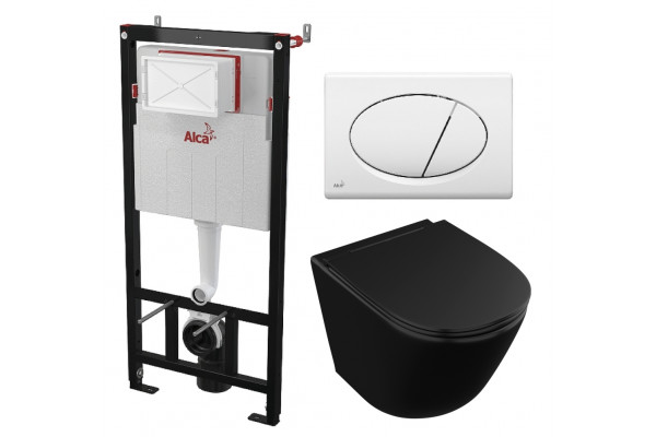 Комплект 3 в 1 инсталляция AlcaPlast + Унитаз подвесной Owl 1975 Vind Cirkel-H Matt Black OWLT190305 + кнопка белая в современном стиле