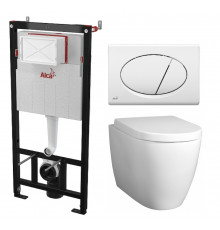 Комплект 3 в 1 инсталляция AlcaPlast + Унитаз подвесной BelBagno Marino + кнопка белая в современном стиле