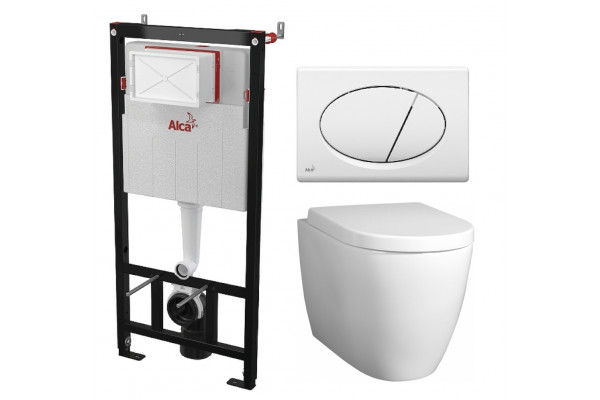 Комплект 3 в 1 инсталляция AlcaPlast + Унитаз подвесной BelBagno Marino + кнопка белая в современном стиле