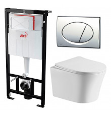 Комплект 3 в 1 инсталляция AlcaPlast + Подвесной унитаз Cerutti Spa Adige Aria CT7837 + кнопка хром в современном стиле