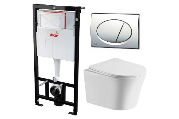 Комплект 3 в 1 инсталляция AlcaPlast + Подвесной унитаз Cerutti Spa Adige Aria CT7837 + кнопка хром в современном стиле