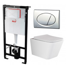 Комплект 3 в 1 инсталляция AlcaPlast + Унитаз подвесной Ceramica Nova Metric Rimless CN3007 + кнопка хром в современном стиле