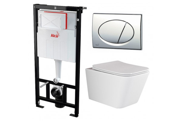 Комплект 3 в 1 инсталляция AlcaPlast + Унитаз подвесной Ceramica Nova Metric Rimless CN3007 + кнопка хром в современном стиле