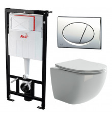 Комплект 3 в 1 инсталляция AlcaPlast + Унитаз подвесной Ceramica Nova Forma CN3009 + кнопка хром в современном стиле