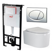Комплект 3 в 1 инсталляция AlcaPlast + Унитаз подвесной Ceramica Nova Moments CN3003 + кнопка хром в современном стиле