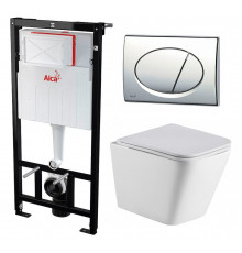 Комплект 3 в 1 инсталляция AlcaPlast + Подвесной унитаз WeltWasser Gelbach 004 GL-WT + кнопка хром в современном стиле