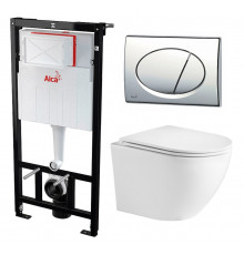 Комплект 3 в 1 инсталляция AlcaPlast + Подвесной унитаз WeltWasser Merzbach 041 GL-WT + кнопка хром в современном стиле