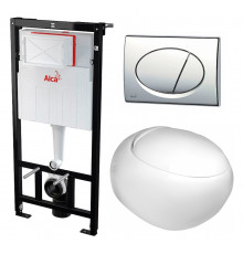 Комплект 3 в 1 инсталляция AlcaPlast + Подвесной унитаз WeltWasser Jeckenbach + кнопка хром в стиле hi-tech