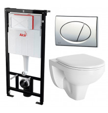 Комплект 3 в 1 инсталляция AlcaPlast + Унитаз подвесной Berges Wasserhaus Gamma 081105 + кнопка хром в современном стиле