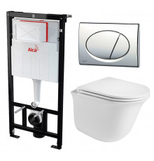 Комплект 3 в 1 инсталляция AlcaPlast + Подвесной унитаз WeltWasser Telbach 004 GL-WT + кнопка хром в современном стиле