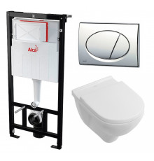 Комплект 3 в 1 инсталляция AlcaPlast + Унитаз подвесной Villeroy & Boch O Novo Directflush + кнопка хром в современном стиле