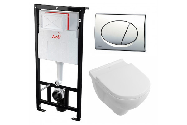 Комплект 3 в 1 инсталляция AlcaPlast + Унитаз подвесной Villeroy & Boch O Novo Directflush + кнопка хром в современном стиле