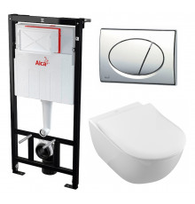 Комплект 3 в 1 инсталляция AlcaPlast + Унитаз подвесной Villeroy & Boch Subway 2.0 5614R201 + кнопка хром в современном стиле